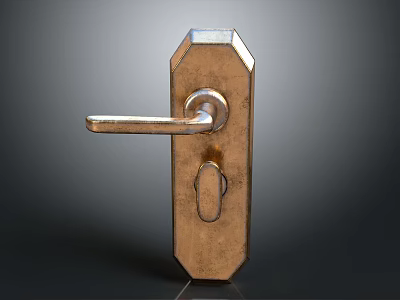 Brass Door Handle With Vintage Design And Lock Plate For Hardware Tools 3d model