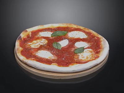 Fresh Margherita Pizza With Tomato Sauce Mozzarella And Basil On Wooden Plate 3d model