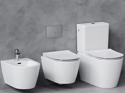 Modern White Toilets And Sink In Bathroom Interior With Gray Wall 3d model