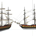 Exquisite Model Sailing Ships With Tall Masts And Black Yellow Hulls On