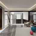 Modern Basement Interior With Storage Cabinets Artwork Marble Flooring And Ambient Lighting 3d model