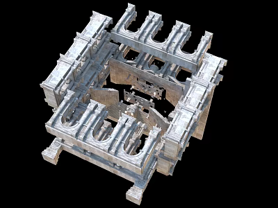 Detailed Ancient Stone Architectural Ruins With Carved Arches And Square Structure 3d model