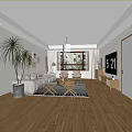 Modern Kitchen and Dining Room Open Space Design With Washing Machines Cabinets And Wooden Floors
