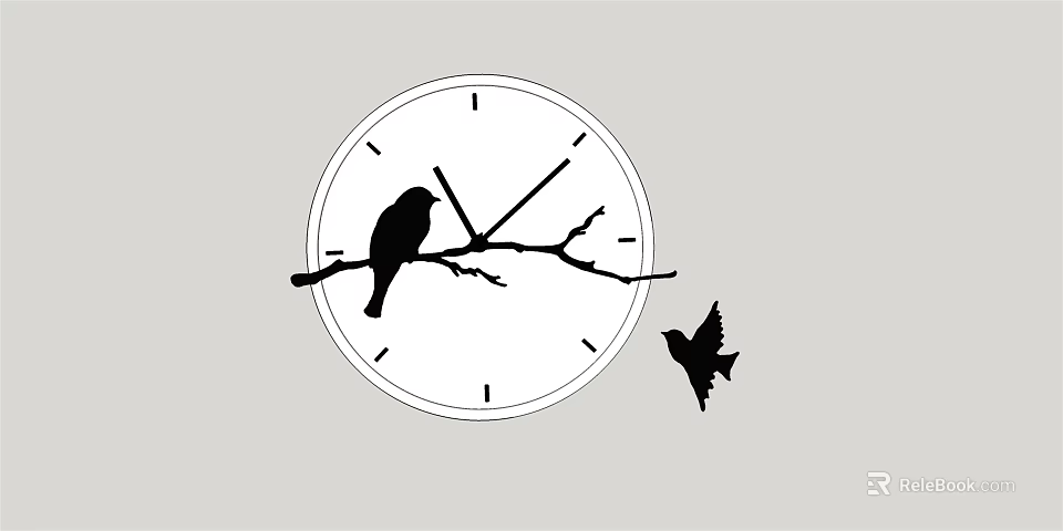Decorative Wall Clock With Branch Perched Bird And Flying Bird Silhouette 3d model 