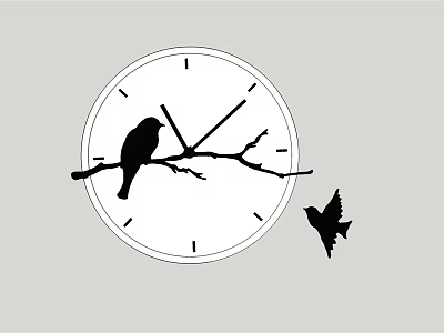 Decorative Wall Clock With Branch Perched Bird And Flying Bird Silhouette 3d model