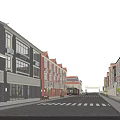 Vibrant Commercial Street Featuring Mixed Style Buildings Pedestrians Shops And Vehicles