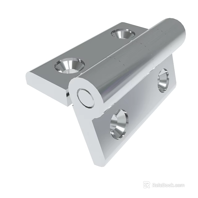 Stainless Steel Hinge With Polished Silver Surface And Mounting Holes For Furniture Hardware 3d model 