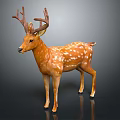 Standing Deer With Brown Antlers Orange Body And White Spots On Black Background 3d model