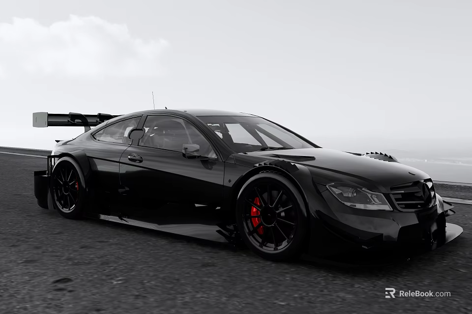 Black Racing Car With Rear Wing Red Wheels And Sleek Body Design On Open Road 3d model 