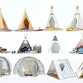 Various Tipi Dome Triangle Camping Tents With Canvas Fabric And Decorative Designs