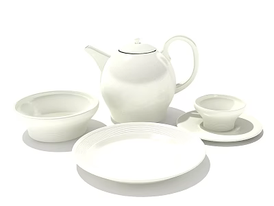 White Tea Set with Teapot Teacup Bowl and Plate for Serving 3d model