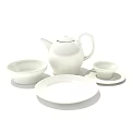 White Tea Set with Teapot Teacup Bowl and Plate for Serving