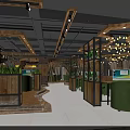 Modern Internet Cafe Interior Design With Green Armchairs Wooden Desks And Hanging Lights