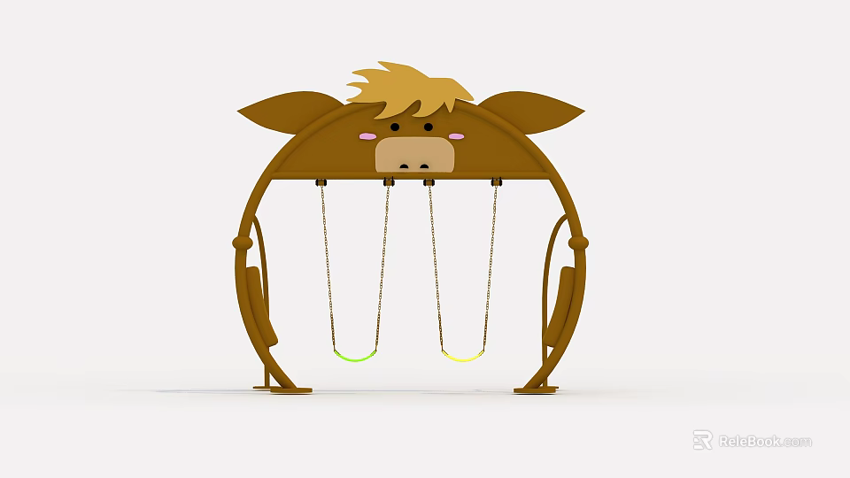 Cute Cartoon Horse Shaped Outdoor Playground Swing Equipment With Double Seats And Colorful Ropes 3d model 