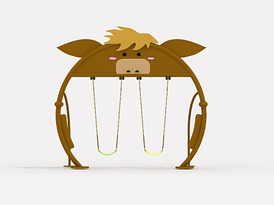 Cute Cartoon Horse Shaped Outdoor Playground Swing Equipment With Double Seats And Colorful Ropes 3d model