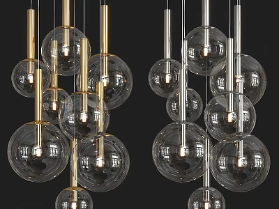 Contemporary Transparent Glass Ball Chandeliers With Metallic Rods And Hanging Cluster Design 3d model