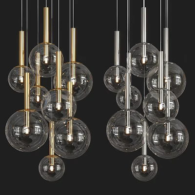 Contemporary Transparent Glass Ball Chandeliers With Metallic Rods And Hanging Cluster Design 3d model