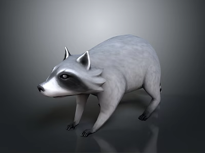Realistic 3D Raccoon Model With Gray Fur And Detailed Features Rendering 3d model