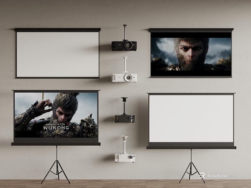 High Quality Projection Monitoring Setup With Projectors Screens And Surveillance Cameras 3d model 