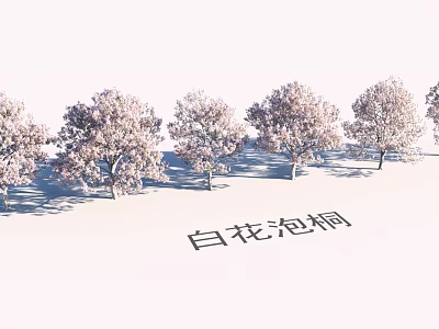 Scenic Garden Landscape With Rows Of Blooming White Flowered Paulownia Trees 3d model