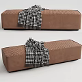 Modern Brown Sofa Bench With Tufted Surface And Black White Houndstooth Blanket