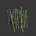Stacked Green Wood Logs With Natural Bark And Rustic Look In Dark Background