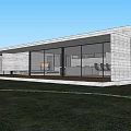 Modern Detached Villa Featuring White Stone Walls Large Glass Windows Wooden Deck And Mountain Backdrop