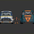 Colorful Volkswagen Buses With White Blue Yellow Stripes And Blue Orange Gradient Design