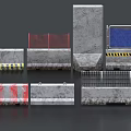 Construction Building Facade With Concrete Structures Red Blue Panels Metal Grids And Warning Stripes 3d model