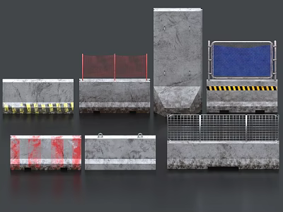 Construction Building Facade With Concrete Structures Red Blue Panels Metal Grids And Warning Stripes 3d model