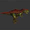 Detailed Dinosaur Spiked Back Green Red Yellow 3D Model Standing Pose Gray Gradient Background