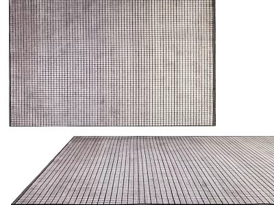Neutral Square Rug With Grid Pattern And Textured Lines For Living Space 3d model