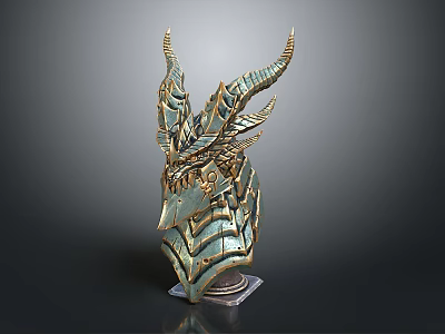 Ornate Decorative Equipment With Golden Horns Metallic Structure Green Surface Transparent Base 3d model