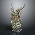 Ornate Decorative Equipment With Golden Horns Metallic Structure Green Surface Transparent Base