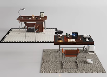 Modern Study Table Combination Study Chair Single Chair Ornaments Study Table Desk Lamp 3d model