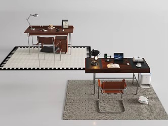 Modern Study Table Combination Study Chair Single Chair Ornaments Study Table Desk Lamp 3d model