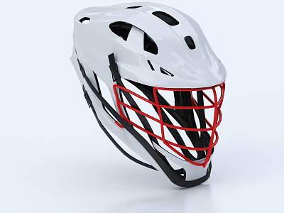 White Hockey Helmet With Red Protective Cage And Black Ventilation Holes 3d model