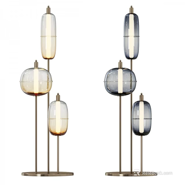 Modern Design Floor Lamps With Glass Shades And Metal Stands In Various Shapes And Colors 3d model 