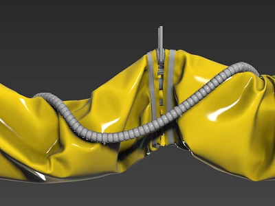Yellow Fabric With Central Zipper And Coiled Tube Design 3d model