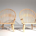 Light And Dark Wooden Armchairs With Vertical Slat Backs And Wooden Legs