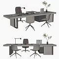 Modern Office Desk Setup With Desk Lamp Laptop Potted Plant And Ergonomic Chairs