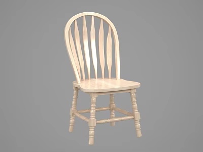 Light Colored Wooden Dining Chair With Slat Back And Turned Legs Design 3d model
