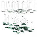 Modern Chandelier With Green Leaf Shaped Elements Hanging At Different Heights 3d model