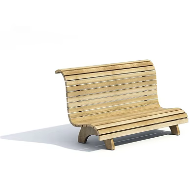 Wooden Outdoor Bench With Slatted Curved Backrest Natural Durable For Garden Patio 3d model
