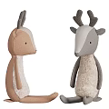Cute Stuffed Dolls With Giraffe And Goat In Wicker Apple Shaped Baskets And Gray Blanket
