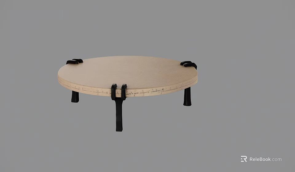 Minimalist Round Natural Wood Coffee Table With Sturdy Black Metal Legs For Modern Living Rooms 3d model 