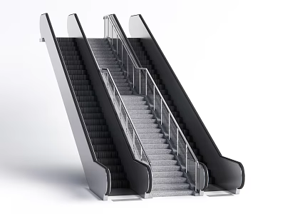 Modern Escalator Design With Metallic Handrails Gray Steps And Sleek Structure 3d model