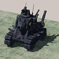 Military Armored Tank With Turret Cannon And Tracks On Green Terrain