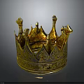 Golden Ornate Royal Crown Headwear With Carved Patterns And Decorative Spires