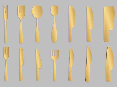 Elegant Golden Kitchen Cutlery Set With Various Forks Spoons And Knives 3d model